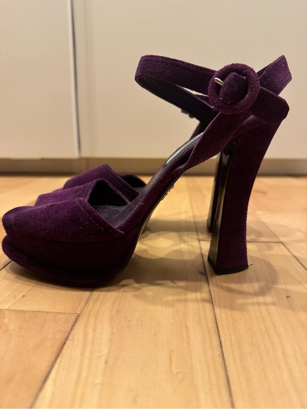 Prada Deep Plum Suede Ankle-Strap Heels